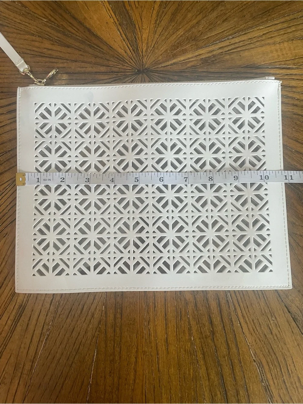 Tory Burch White Laser-Cut Wristlet Clutch